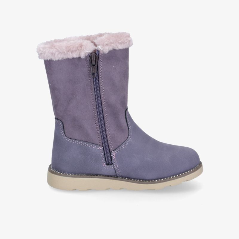 Lila Winterstiefel mit weichem Fellfutter, stabilem Reißverschluss und robuster Sohle für angenehm warmen Tragekomfort