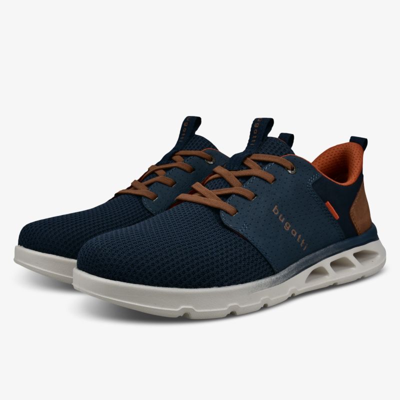 Modische, bequeme Sneakers mit atmungsaktivem Material und rutschfester Sohle in Blau und Braun.