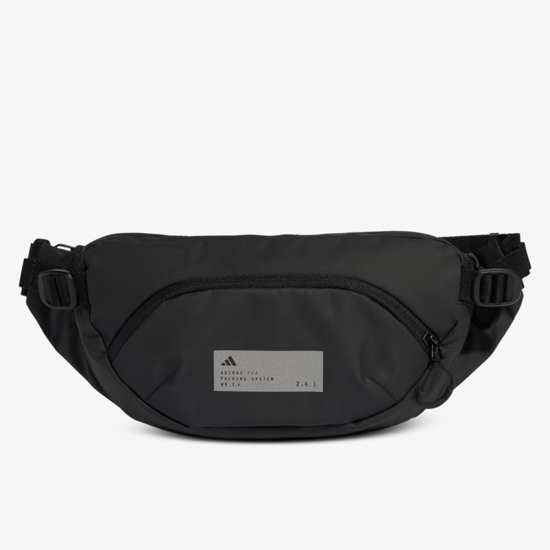 Kompakte, wasserabweisende Bauchtasche mit verstellbarem Gurt und reflektierendem Logo für vielseitigen Einsatz