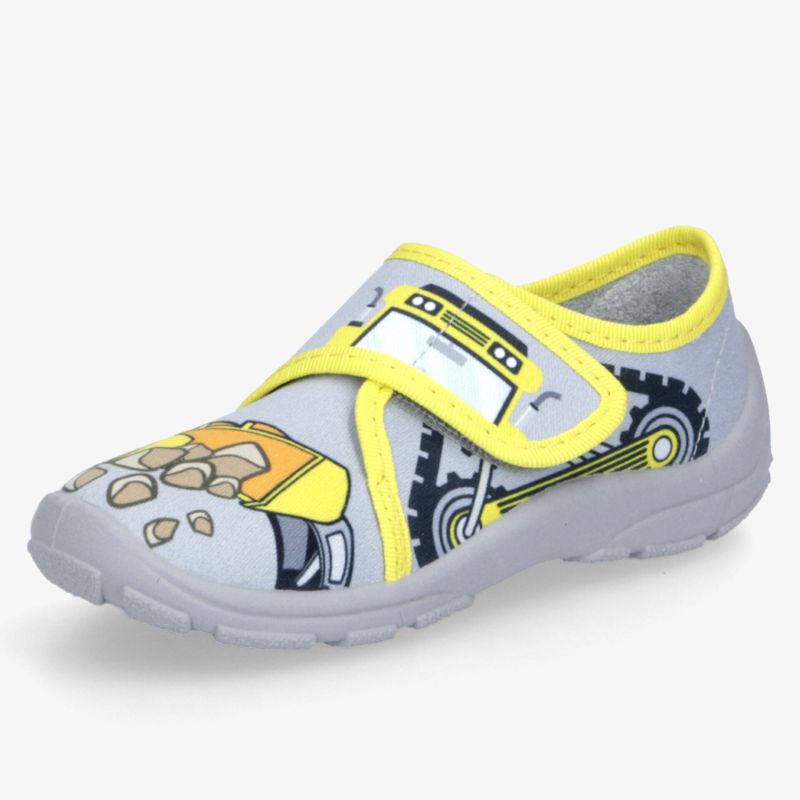 Bequemer Kinderschuh mit Bagger-Motiv, flexiblem Klettverschluss und rutschfester Sohle für sicheren Halt