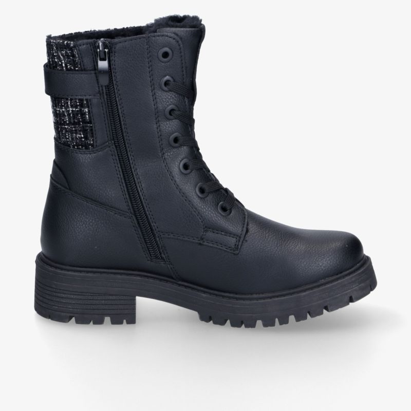 Schwarzer robuster Winterstiefel mit warmem Innenfutter, seitliche Reißverschluss und rutschfester Profilsohle