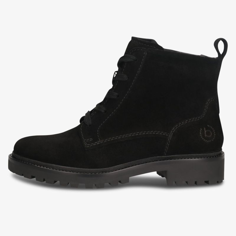 Schwarzer robuster Wildlederstiefel mit Schnürung und rutschfester Profilsohle, zeitloses Design