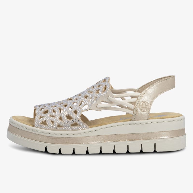 Bequeme Sandale mit seitlicher Ansicht, robust profilierte Laufsohle und modischem Muster