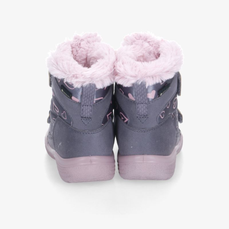 Warmer robuster Winterstiefel mit weichem rosa Innenfutter und rutschfester Sohle, Rückansicht