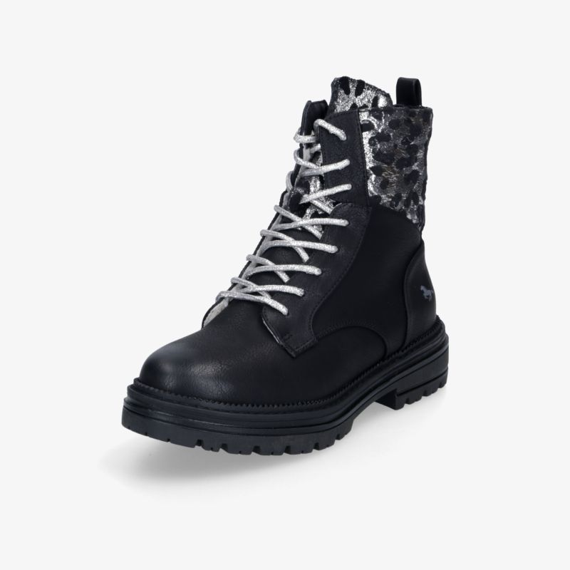 Robuster schwarzer Winterstiefel mit Fellkragen, bequemer Schnürung und rutschfester Sohle für kalte Tage