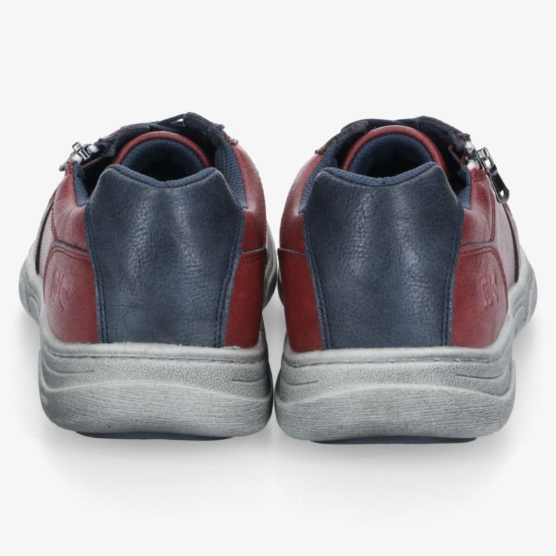 Rückansicht eines robusten, zweifarbigen Sneakers mit gepolsterter Ferse und rutschfester Sohle