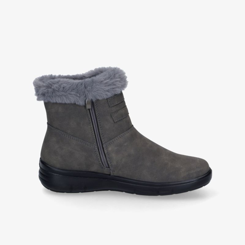 Warmer grauer Winterstiefel mit weichem Innenfell und praktischem seitlichen Reißverschluss für komfortables Tragen