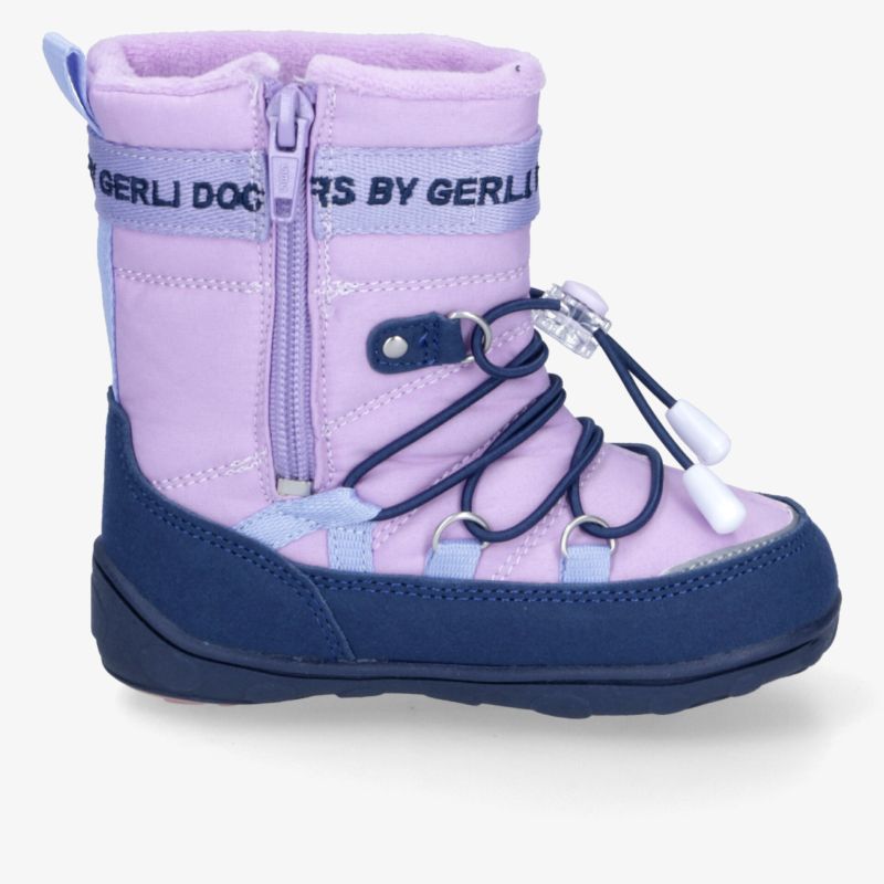 Stilvoller lila Winterstiefel mit praktischem Reißverschluss und robustem Sohlenprofil für optimalen Halt.