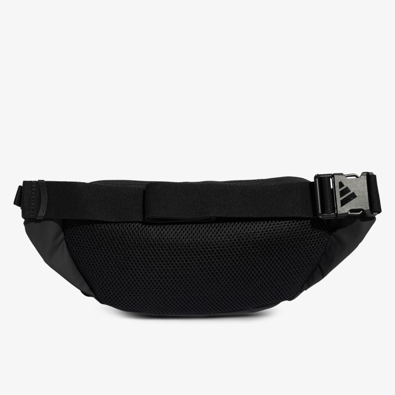 Schwarze kompakte Bauchtasche mit verstellbarem Gurt und robuster Schnalle