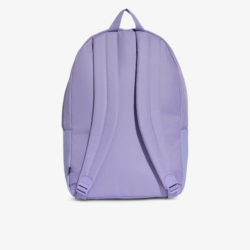 Rucksack in lila Farbe mit gepolsterten Schulterriemen und schlankem, leichtem Design von hinten dargestellt