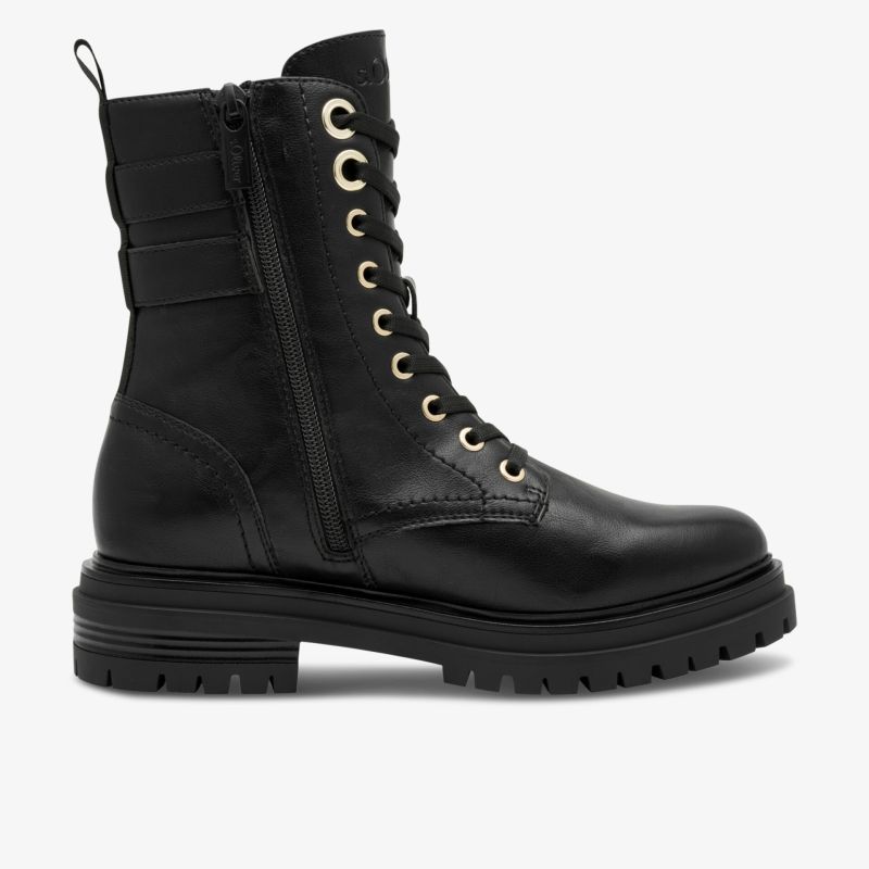 Schwarzer schnürstiefel mit robustem profilsohle und seitlichem reißverschluss für komfort und stil