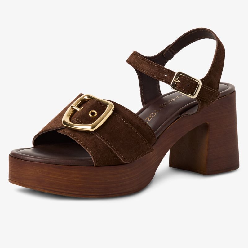 Braune Plateau-Sandalette mit Blockabsatz und verstellbarer Schnalle für modischen Komfort