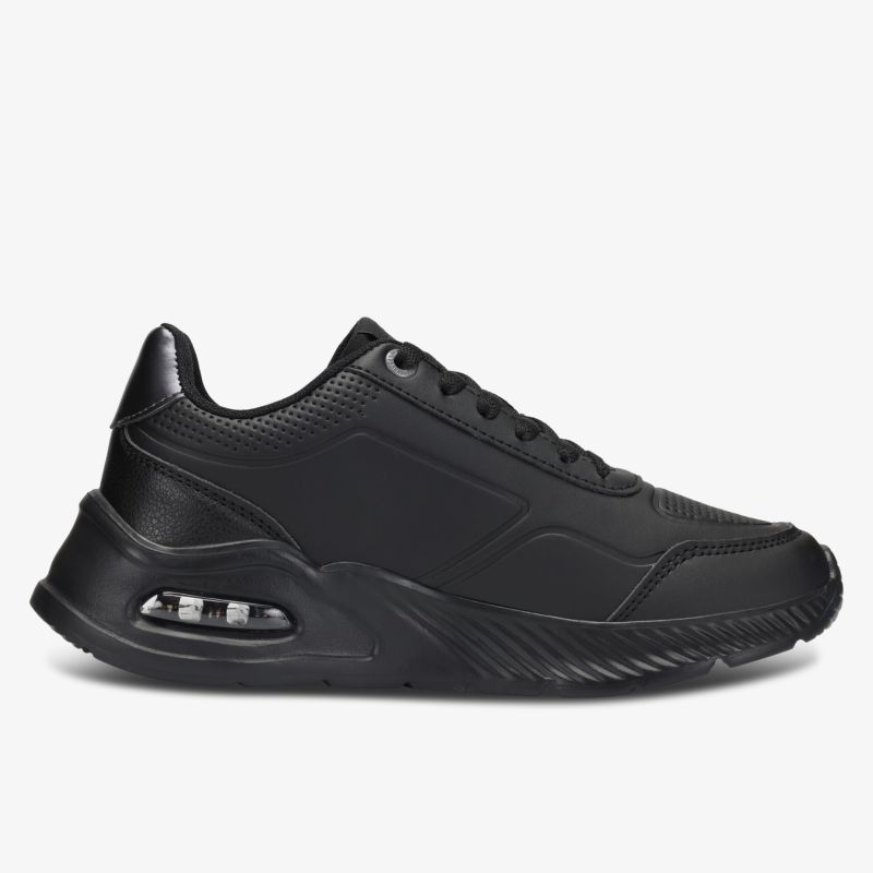 Schwarzer Sneaker mit gepolstertem Kragen und rutschfester Profilsohle für optimalen Tragekomfort