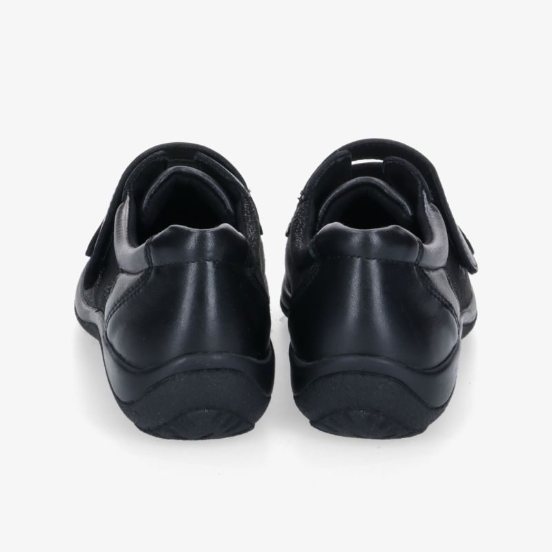 Schwarze Halbschuhe mit Klettverschluss und robuster Sohle, Rückansicht