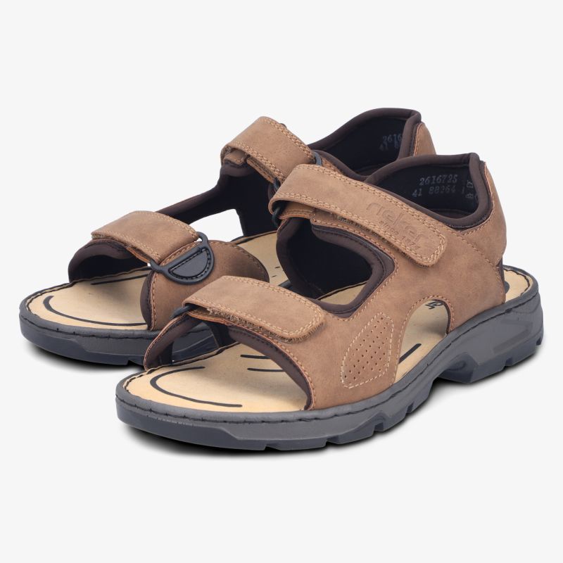 Bequeme braune Sandalen mit verstellbaren Klettverschlüssen und robuster Profilsohle für guten Halt und Komfort