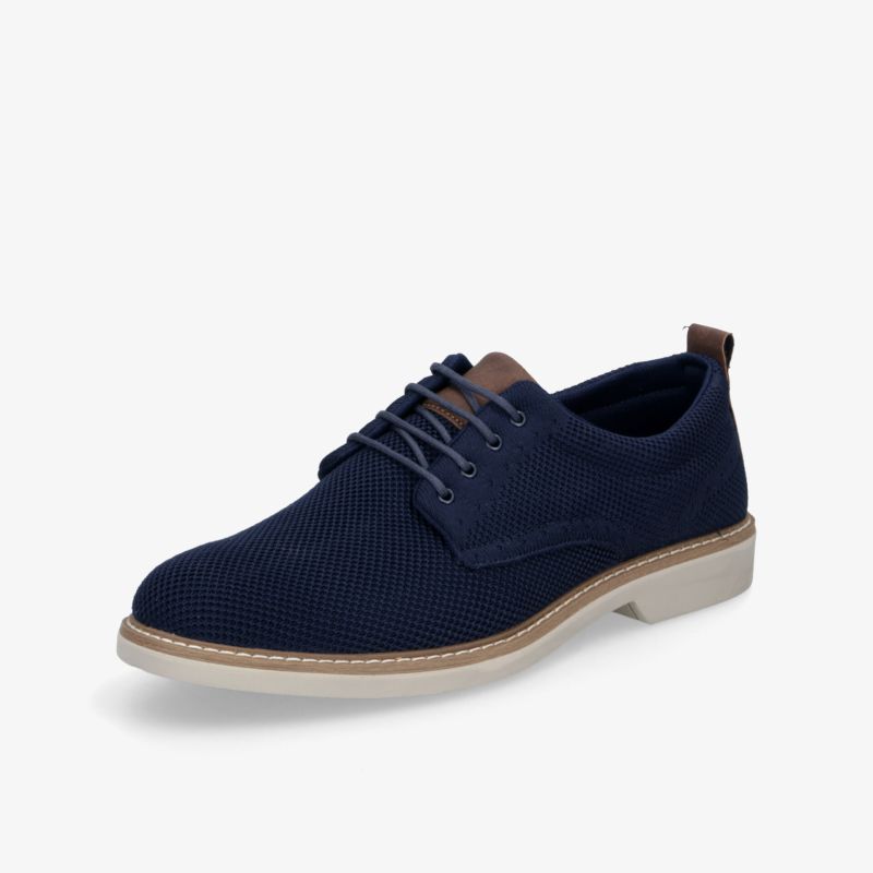 Eleganter blauer Schuh aus atmungsaktivem Textil mit komfortabler Passform und moderner leichter Sohle seitlich dargestellt