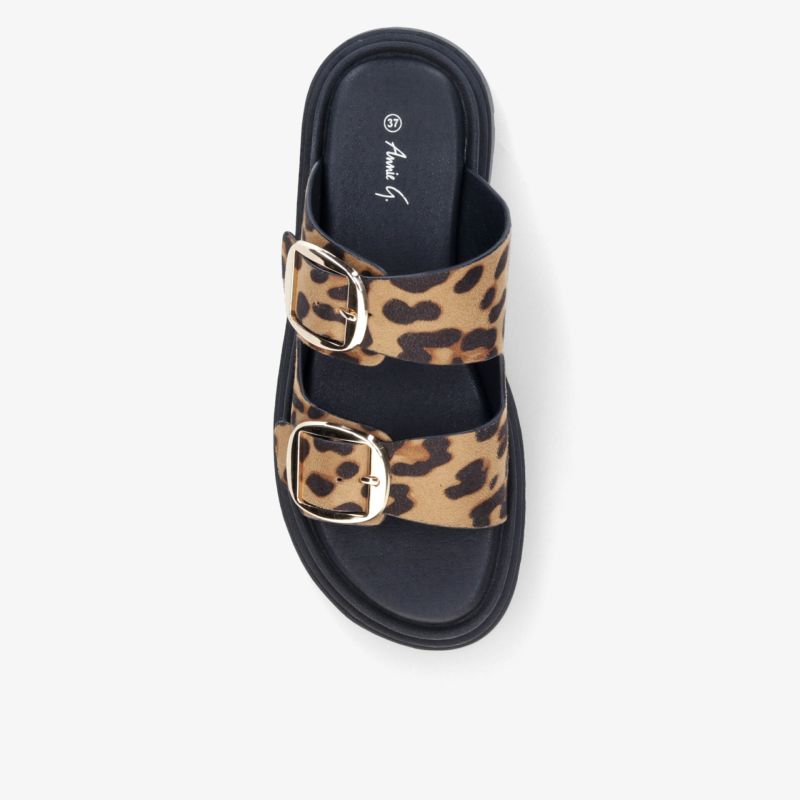 Modische Sandale mit Leopardenmuster und zwei verstellbaren Schnallen, bequeme offene Freizeitsohle