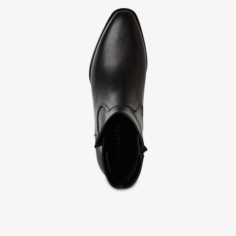 Eleganter schwarzer Lederschuh mit spitzer Form und hochwertiger Verarbeitung, Draufsicht