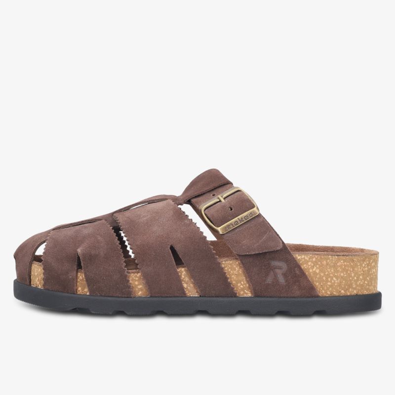 Bequeme braune Sandale mit verstellbarer Schnalle und weicher Korksohle ideal für entspanntes Tragen