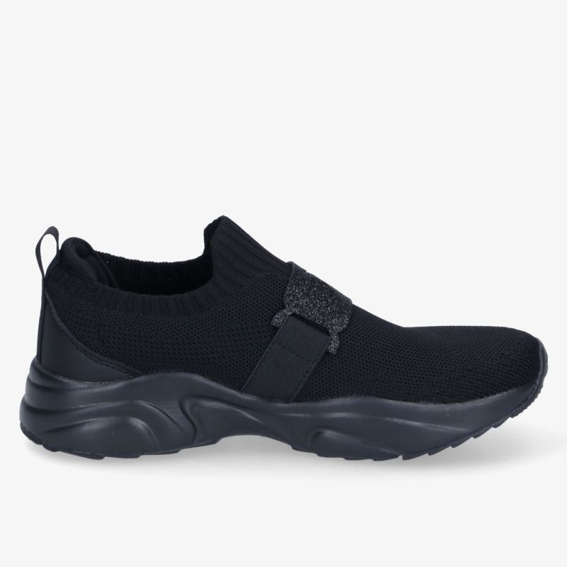 Schwarzer slip-on Sneaker mit elastischem Obermaterial und rutschfester Sohle, bequem und sportlich