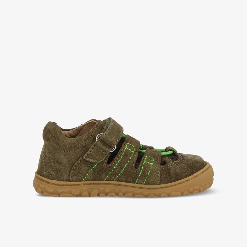 Robuster und bequemer Outdoor-Sneaker mit Klettverschluss und rutschfester, flexibler Sohle in Olivgrün