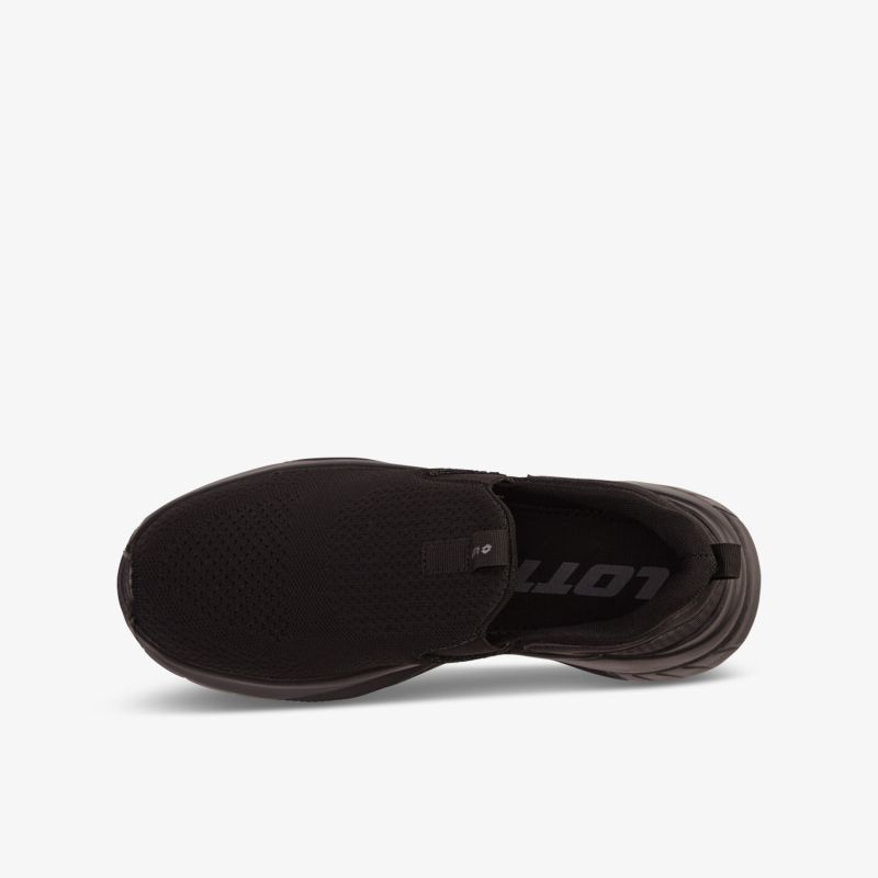 Schwarzer, schnürfreier Schuh mit elastischem Obermaterial und bequemem, sportlichem Design