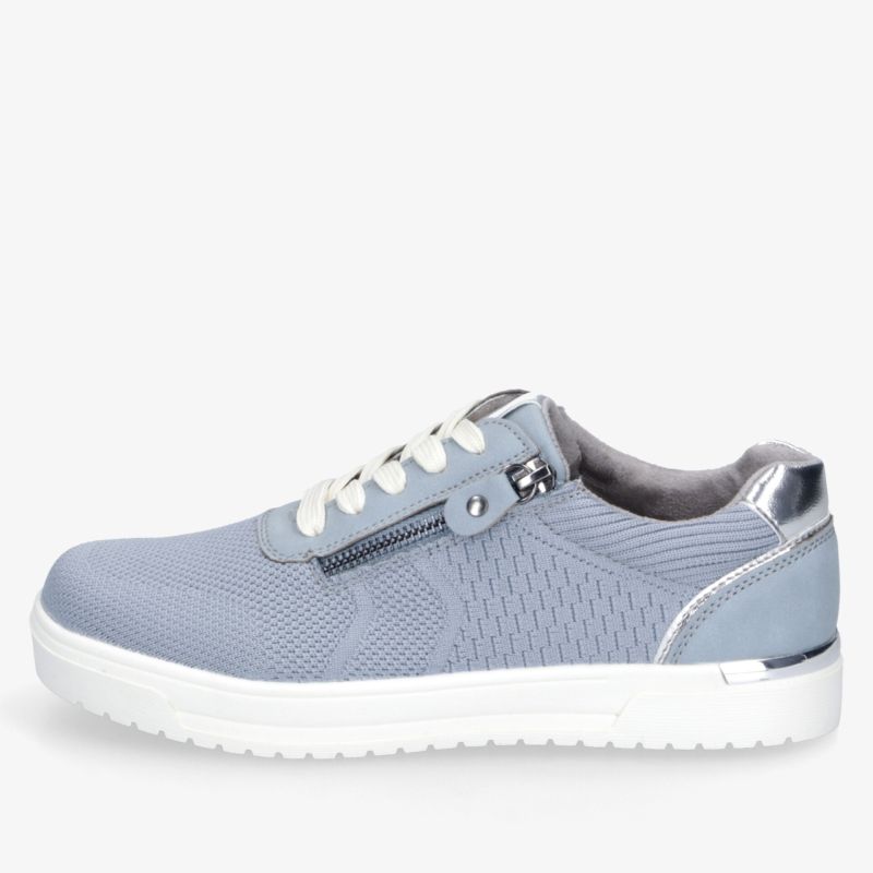 Leichter blauer Sneaker mit atmungsaktivem Material, Reißverschluss und weißer Sohle für hohen Tragekomfort