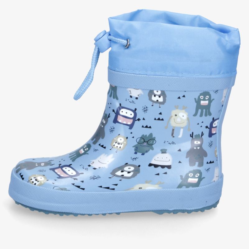 Blauer Gummistiefel mit bunten Tiermotiven, wasserabweisend und rutschfester Sohle, praktischer Zugverschluss