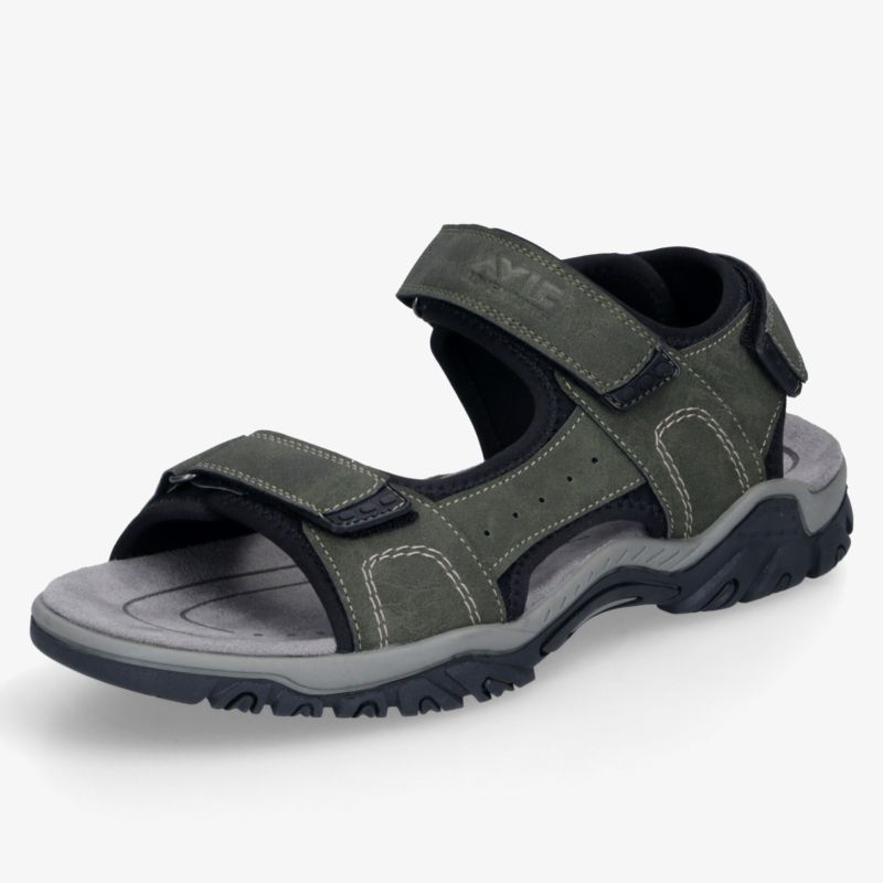 Bequeme Outdoor-Sandale mit verstellbaren Klettverschlüssen und rutschfester Profilsohle in Schwarz und Grau