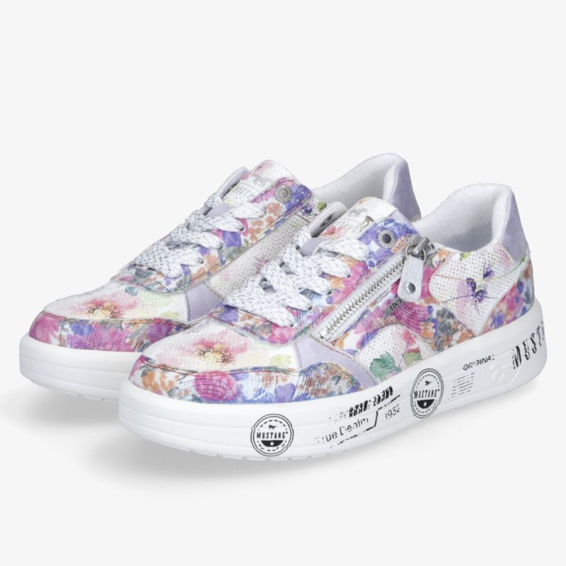 Sportliche Sneaker mit buntem floralem Muster, bequeme Passform, moderner Look mit Schnürung und seitlichem Reißverschluss