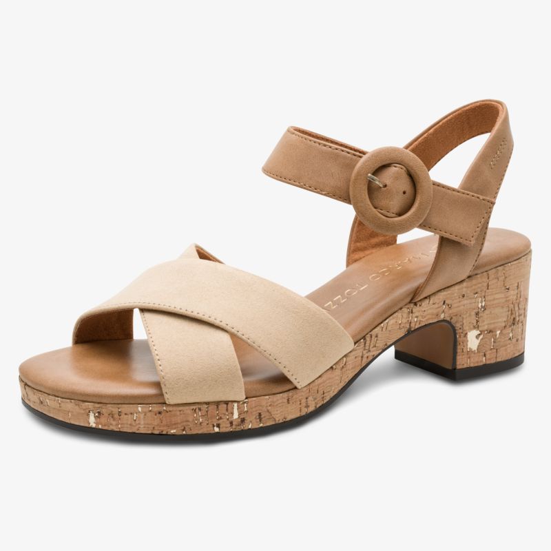 Bequeme Sandale mit mittelhohem Blockabsatz und verstellbarem Riemen in natürlicher Kork-Optik