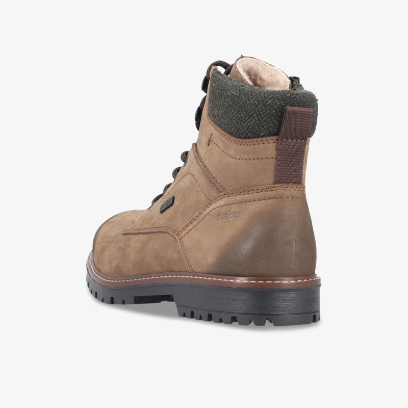 Robuste Stiefelette aus Wildleder mit gepolstertem Knöchel, rutschfester Profilsohle und stabiler Schnürung, seitliche Ansicht