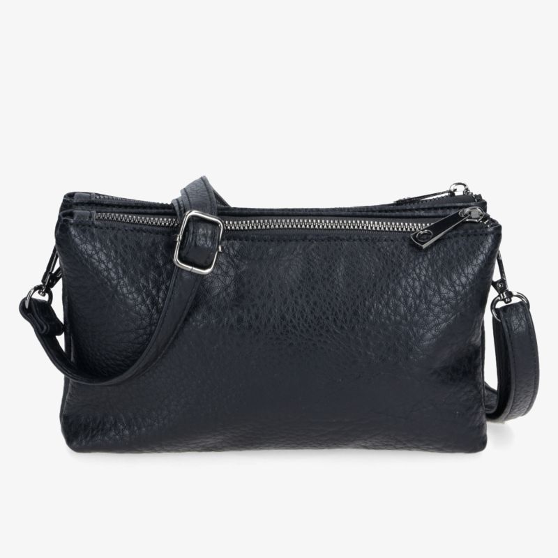 Elegante schwarze Ledertasche mit Reißverschluss, verstellbarem Schulterriemen und kompakter, robuster Form