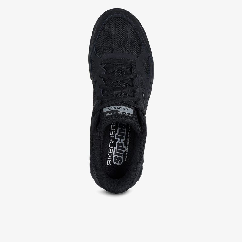Sportlicher schwarzer Sneaker mit atmungsaktivem Obermaterial und komfortabler Passform, Ansicht von oben