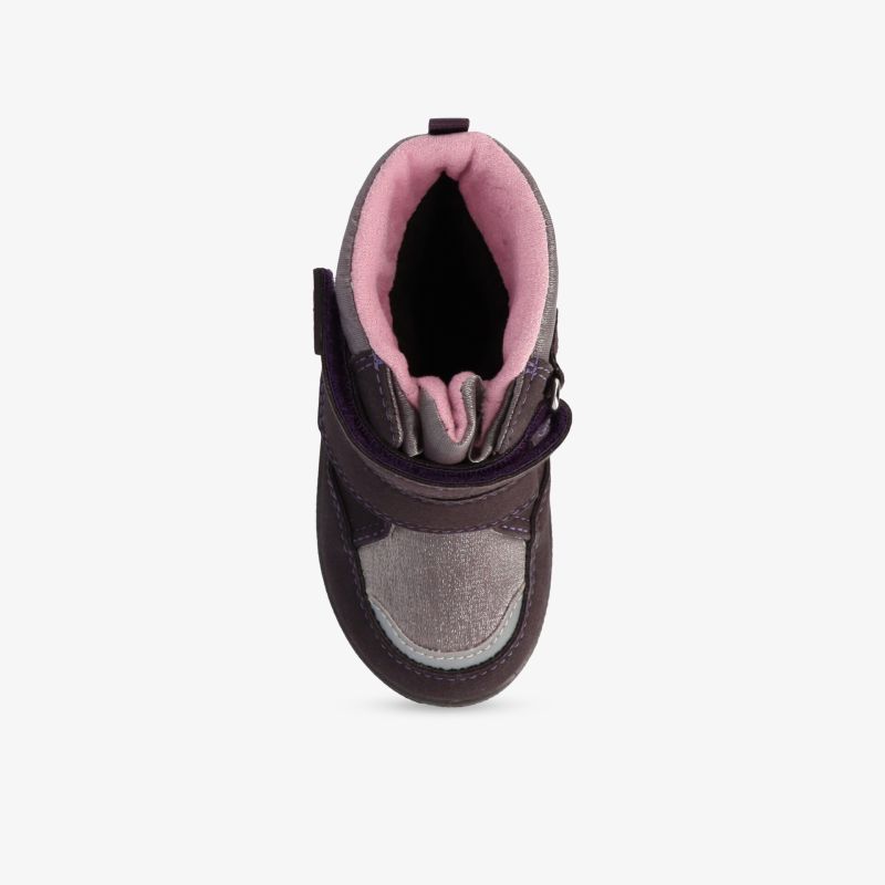 Moderner Stiefel in Grau und Rosa, wasserabweisend mit bequemem Innenfutter und sicherem Klettverschluss.