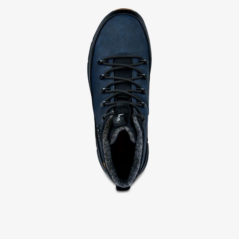 robuster blauer Schnürschuh aus Leder mit warmem Innenfutter, bequeme Passform, hochwertige Verarbeitung
