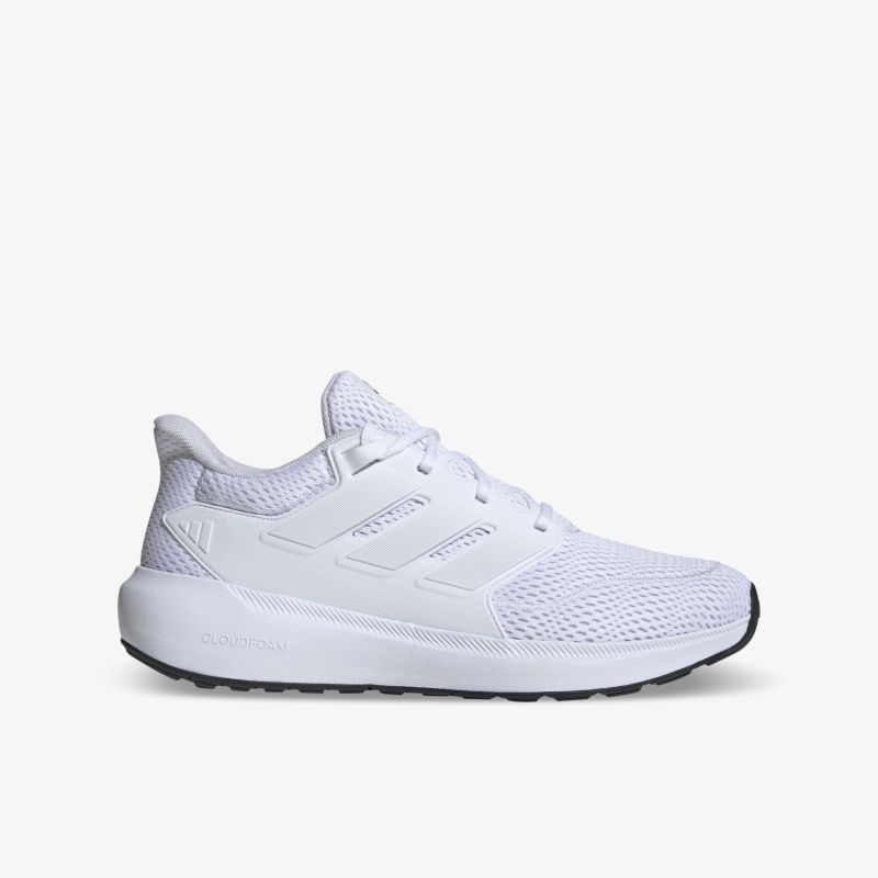Leichter weißer Sneaker in klarer Seitenansicht mit atmungsaktivem Obermaterial und flexibler, komfortabler Sohle.