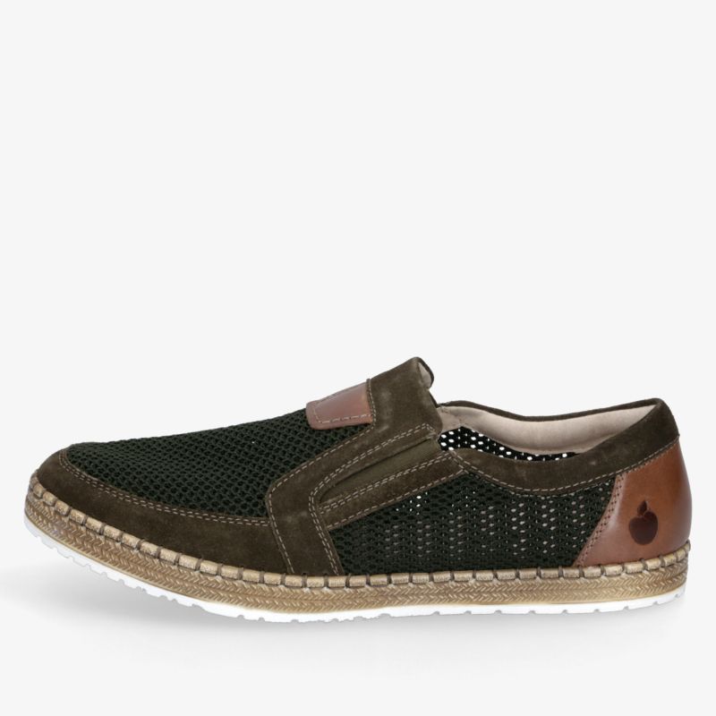 Leichter atmungsaktiver Slipper mit flexiblem Sohlenprofil und hochwertigem Material in grün und braun