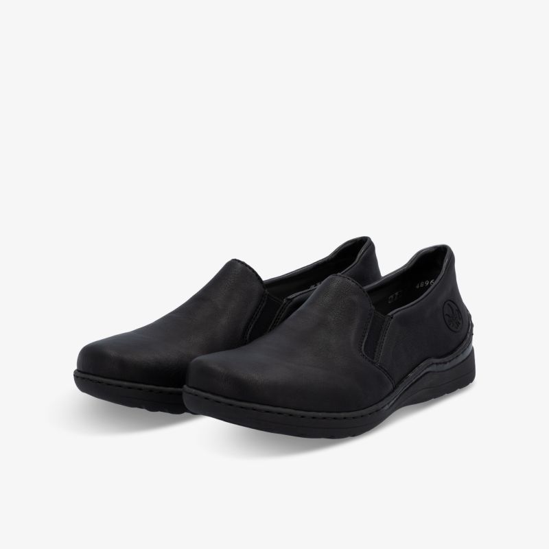Schwarze Slipper Schuhe mit elastischen Einsätzen und bequemer, rutschfester Sohle für angenehmen Tragekomfort