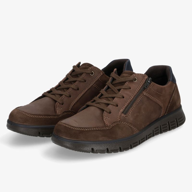 Braune Schnürschuhe mit seitlichem Reißverschluss und robuster Sohle, bequem und sportlich für den Alltag