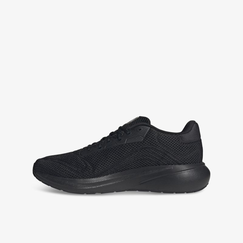 Leichter, atmungsaktiver schwarzer Laufschuh mit rutschfester Sohle und sportlichem Design, seitliche Ansicht