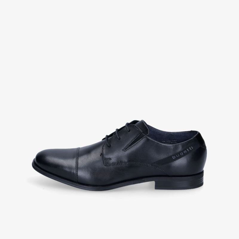 Eleganter schwarzer Lederschuh mit klassischer Schnürung und glatter Oberfläche, bequem und hochwertig verarbeitet