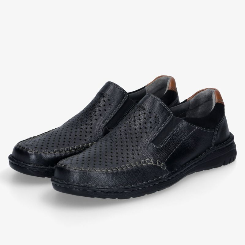 Schwarze, perforierte Leder-Slipper mit elastischem Einsatz, bequem und leicht, modisches Design, zwei Schuhe