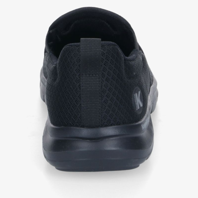 Schwarzer leichter Schuh mit flexibler, rutschfester Sohle und sportlichem Design, Rückansicht