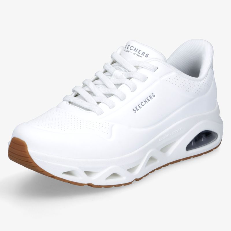 Weißer Sportschuh mit stoßdämpfender Air-Cushion Sohle und atmungsaktivem Obermaterial, komfortabel und modern