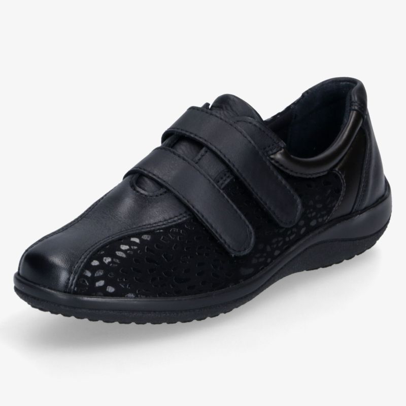 Bequemer schwarzer Schuh mit praktischem Klettverschluss, rutschfester Profilsohle und flexiblem, leichtem Design