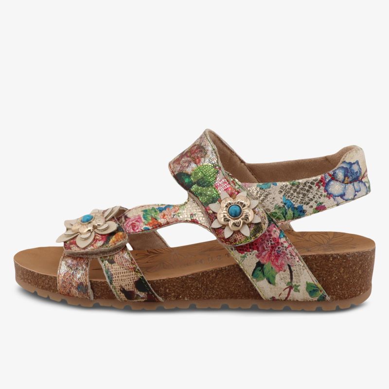 Bequeme Sandale mit buntem Blumenmuster, Klettverschluss und rutschfester Korksohle für angenehmen Halt