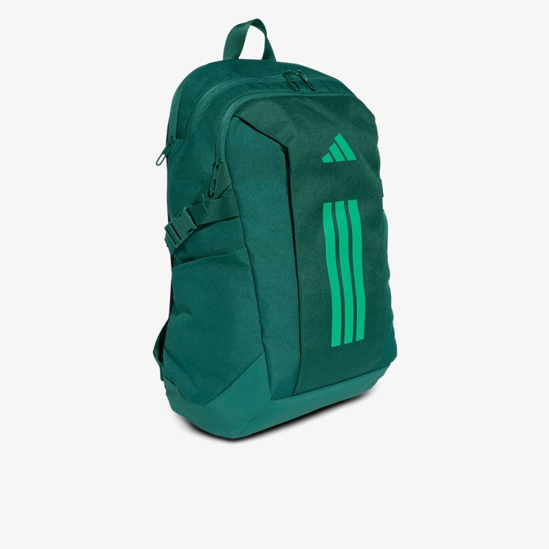 Grüner Adidas Rucksack mit drei Streifen, geräumig und robust für Sport und Alltag