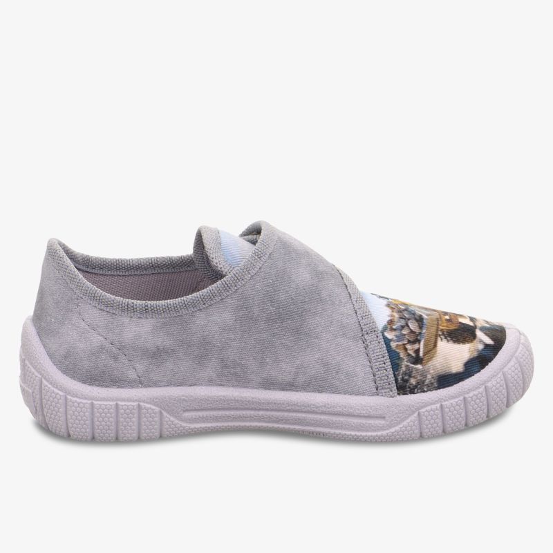 Bequemer grauer Schuh mit elastischem Obermaterial und flexibler, rutschfester Sohle für optimalen Komfort