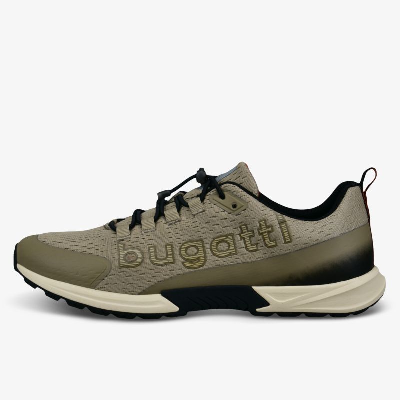 Stylischer und bequemer Sportschuh von Bugatti in Beige und Schwarz seitlich abgebildet.